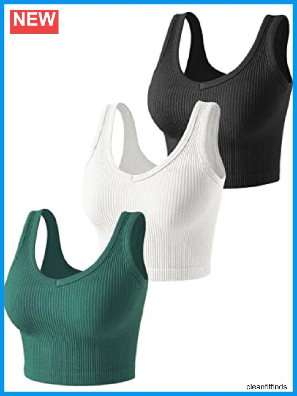 3 Pack Ribbed Crop Tank Tops Sleeveless V-Neck Going Out Summer Tops